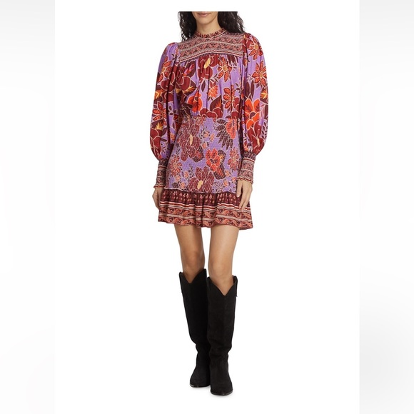 🥭 FARM RIO Sweet Floral Long Sleeve Minidress - Picture 1 of 17